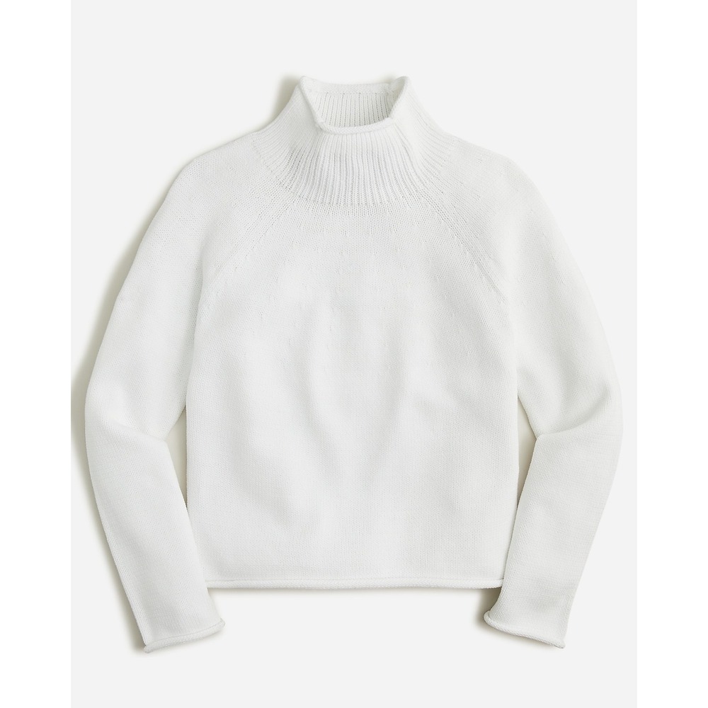 J.Crew Rollneck Sweater Women XS Ribbed Relaxed Fit White Yoke Cotton Blend